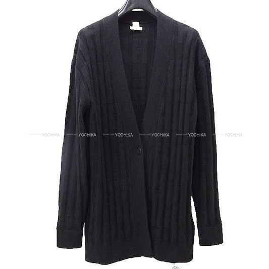 2021 AW HERMES Cardigan Ladies Long Sleeve H Motif Rib Voyage #34 Noir (Black) Virgin wool 100%[EXCELLENT][Authentic]