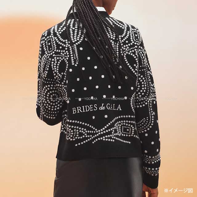 2023 SS NEW HERMES Cardigan Long Sleeve Brides de Gala embroidered #34 Noir (Black)/Blanc (White) Cashmere 63%/Cotton 35%/Polyamide 2%[BRAND NEW][Authentic]