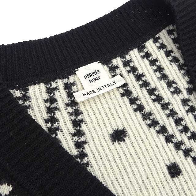 2023 SS NEW HERMES Cardigan Long Sleeve Brides de Gala embroidered #34 Noir (Black)/Blanc (White) Cashmere 63%/Cotton 35%/Polyamide 2%[BRAND NEW][Authentic]