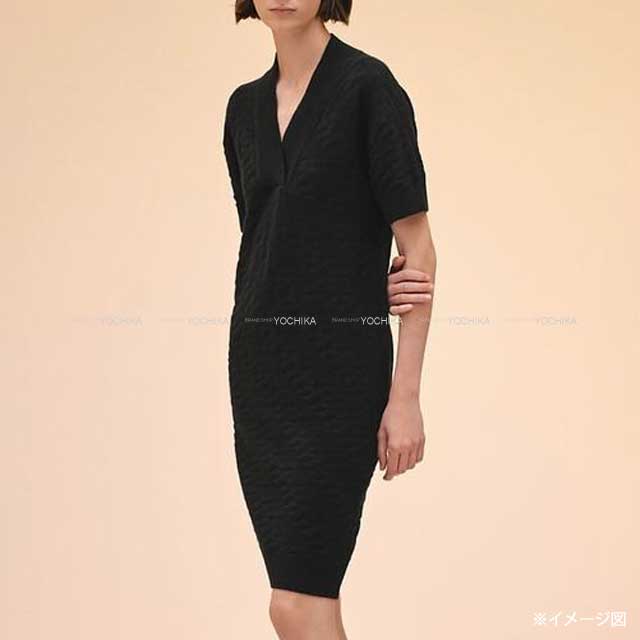 2022 SS HERMES One‐piece dress Ladies V Neck Half Sleeve Knit H Motif Rib #34 Noir (Black) Virgin wool 100%[EXCELLENT][Authentic]