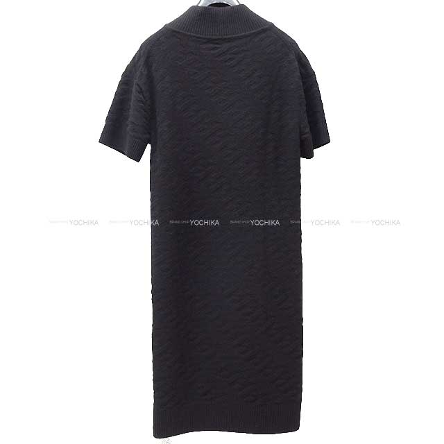 2022 SS HERMES One‐piece dress Ladies V Neck Half Sleeve Knit H Motif Rib #34 Noir (Black) Virgin wool 100%[EXCELLENT][Authentic]