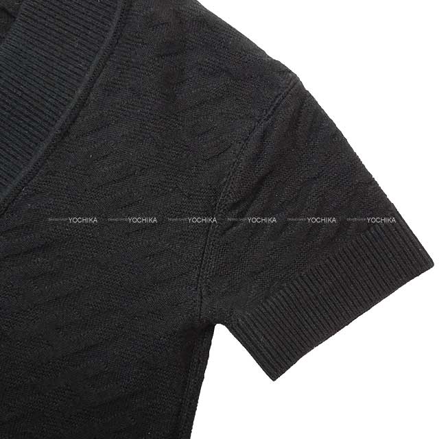 2022 SS HERMES One‐piece dress Ladies V Neck Half Sleeve Knit H Motif Rib #34 Noir (Black) Virgin wool 100%[EXCELLENT][Authentic]