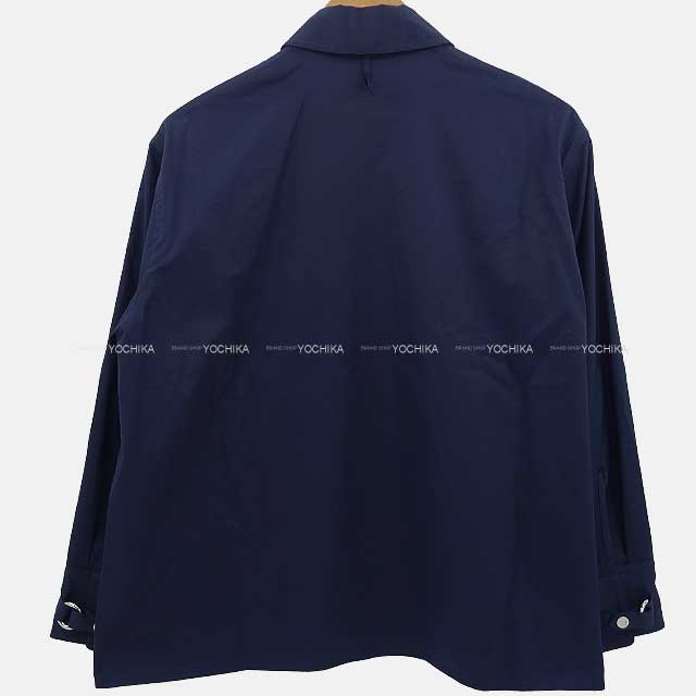 2023 SS HERMES Long sleeve shirt Ladies Zip-up Shirt Sellier Button #34 Navy Cotton100% Silver HW[BRAND NEW][Authentic]