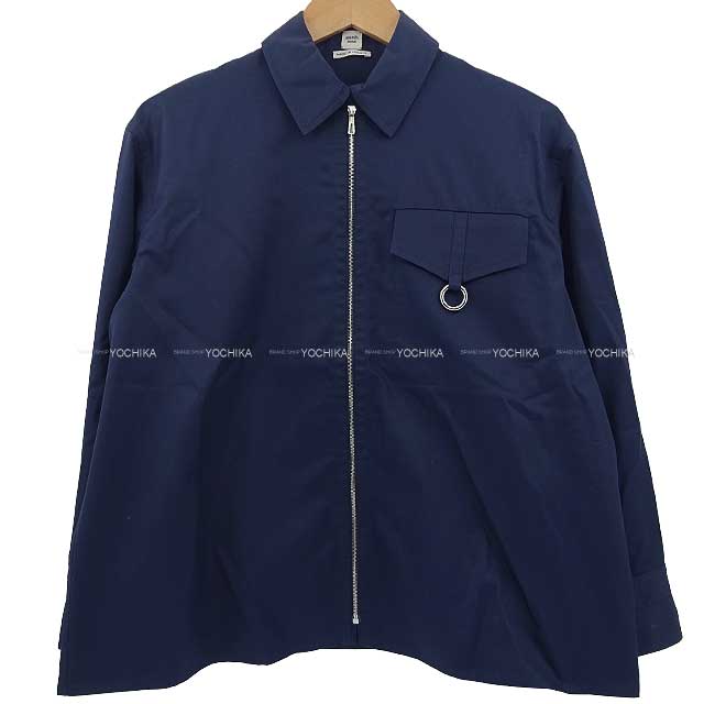 2023 SS HERMES Long sleeve shirt Ladies Zip-up Shirt Sellier Button #34 Navy Cotton100% Silver HW[BRAND NEW][Authentic]