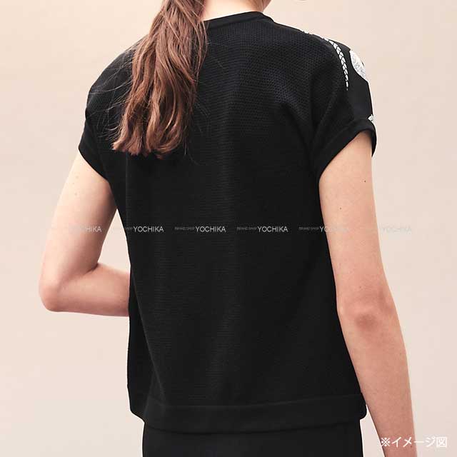 2021 HERMES Short sleeve t shirt Twillaine Cannes et Cannes #36 Noir (Black)/Blanc (White) Silk100%[EXCELLENT][Authentic]