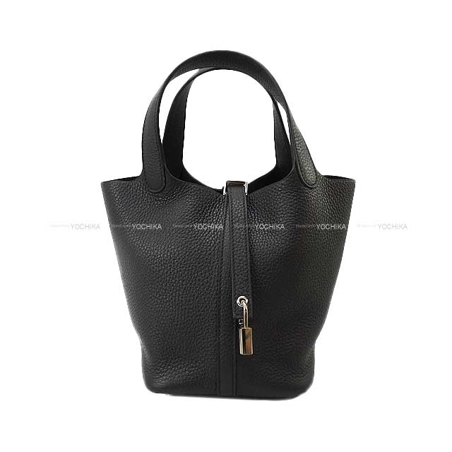 HERMES Handbag Picotin Lock 18 PM Noir (Black) Taurillon Clemence Silver HW Stamp B[EXCELLENT][Authentic]