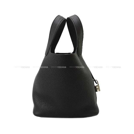 HERMES Handbag Picotin Lock 18 PM Noir (Black) Taurillon Clemence Silver HW Stamp B[EXCELLENT][Authentic]