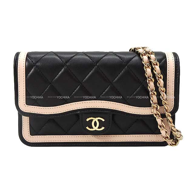 CHANEL Shoulder bag Bicolor Phone Case Matelasse COCO Mark Flap Chain Black/Beige Lambskin Champagne Gold HW AP3559[EXCELLENT][Authentic]