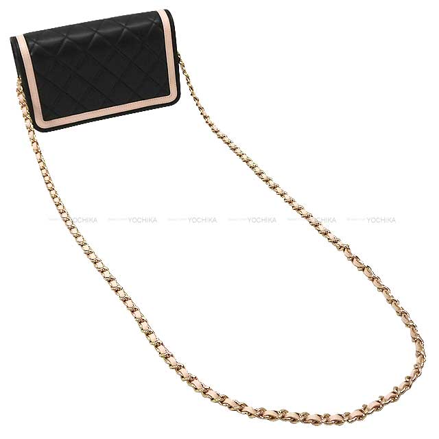 CHANEL Shoulder bag Bicolor Phone Case Matelasse COCO Mark Flap Chain Black/Beige Lambskin Champagne Gold HW AP3559[EXCELLENT][Authentic]