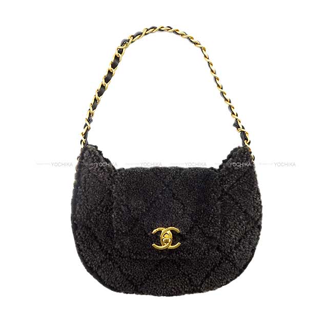 2023 AW CHANEL Shoulder bag Chain Around Matelasse Flap Hobo Fur Boa Charcoal gray/Black Sheepskin Antique Gold HW[EXCELLENT][Authentic]