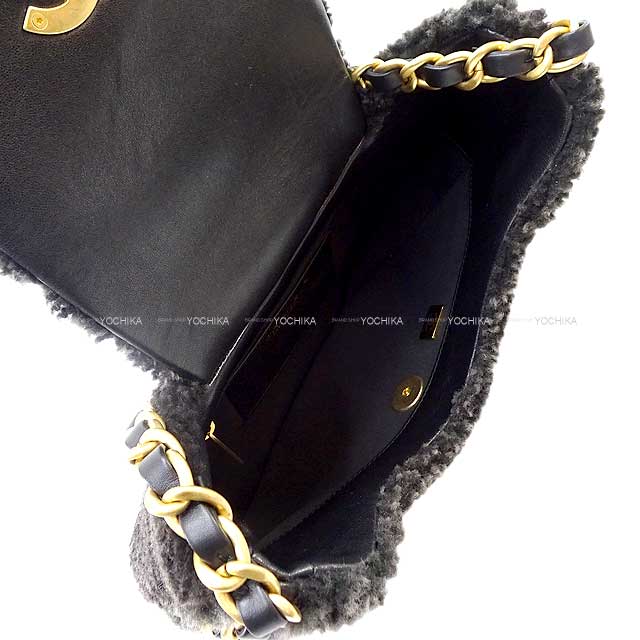 2023AW CHANEL Shoulder bag Chain Around Matelasse Flap Hobo Fur Boa Mouton Charcoal gray/Black Sheepskin Antique Gold HW[EXCELLENT][Authentic]