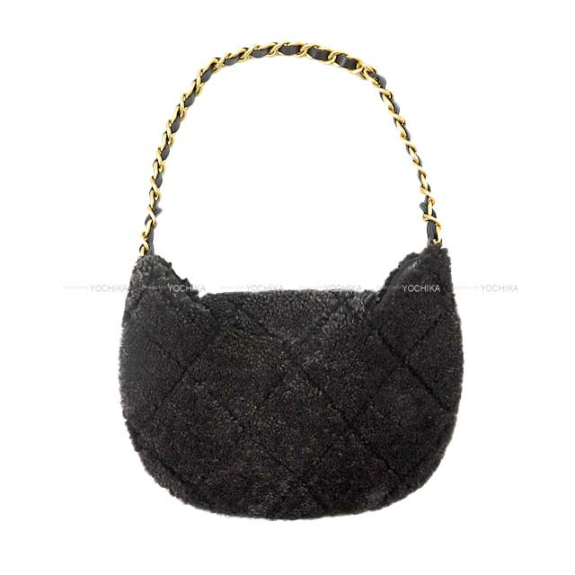2023AW CHANEL Shoulder bag Chain Around Matelasse Flap Hobo Fur Boa Mouton Charcoal gray/Black Sheepskin Antique Gold HW[EXCELLENT][Authentic]