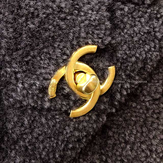 2023AW CHANEL Shoulder bag Chain Around Matelasse Flap Hobo Fur Boa Mouton Charcoal gray/Black Sheepskin Antique Gold HW[EXCELLENT][Authentic]