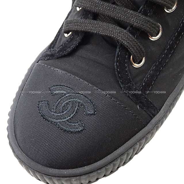 CHANEL sneakers Ladies Highcut COCO mark Bi-color #38 Black/White fabric/suede Silver HW G38091[EXCELLENT][Authentic]