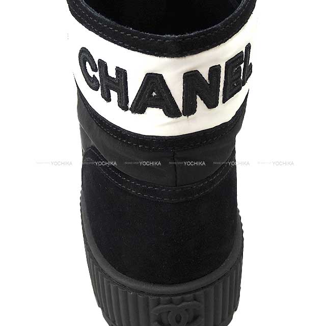 CHANEL sneakers Ladies Highcut COCO mark Bi-color #38 Black/White fabric/suede Silver HW G38091[EXCELLENT][Authentic]