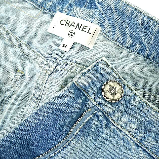 CHANEL Denim Pants Ladies High waist Flare Silhouette Jeans#34 Blue Denim 34 P75569[EXCELLENT][Authentic]