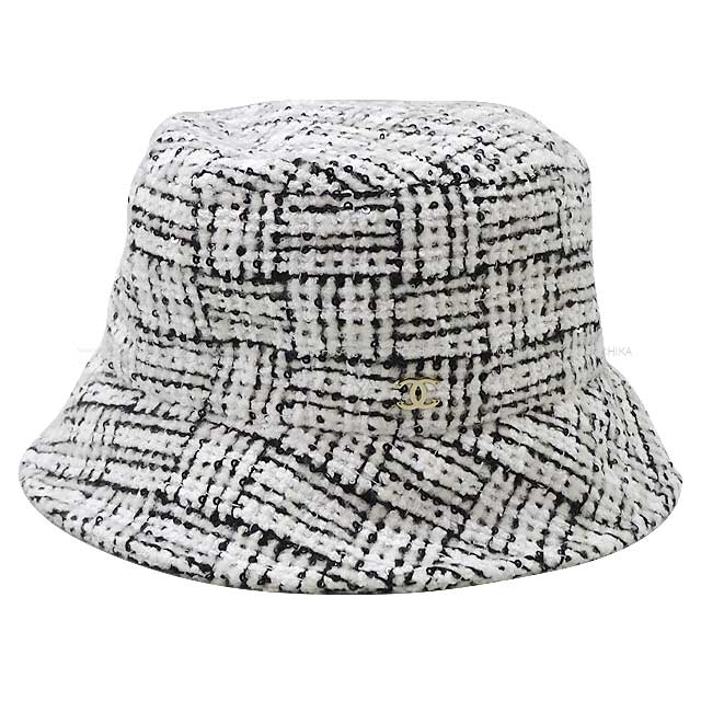 2023 AW CHANEL hat Bucket hat COCO Mark Sequins #S Blanc (White)/Noir (Black) Champagne Gold HW[EXCELLENT][Authentic]