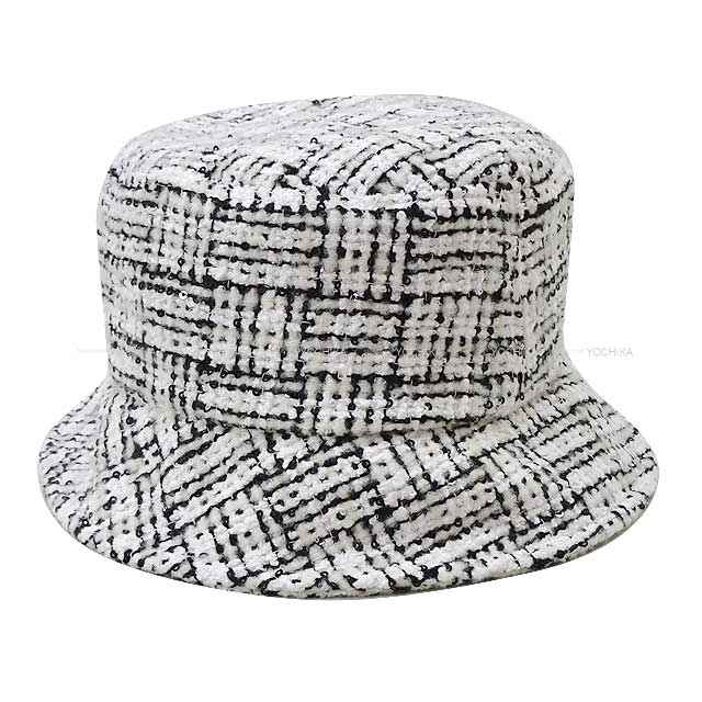 2023 AW CHANEL hat Bucket hat COCO Mark Sequins #S Blanc (White)/Noir (Black) Champagne Gold HW[EXCELLENT][Authentic]