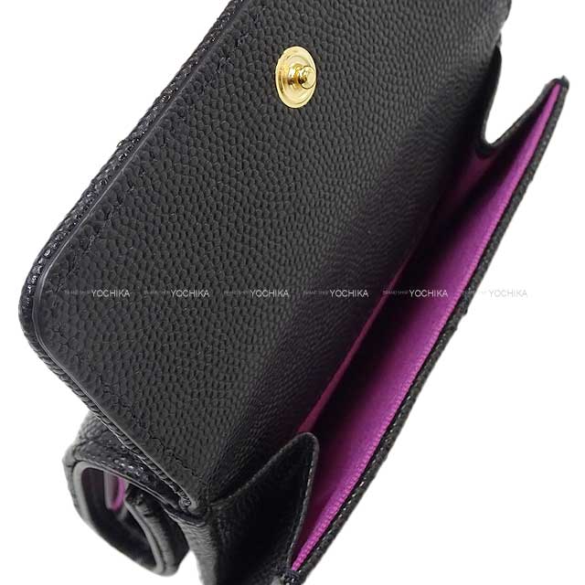 2023 AW CHANEL Tri-fold wallet COCO Mark Matelasse Noir (Black)/Purple Graind Calf(Caviarskin) Gold HW AP3518[BRAND NEW][Authentic]