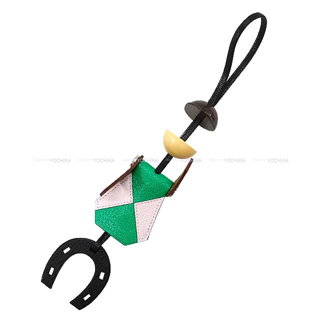 HERMES bag charm Jockey Black/Mint/Mauve Pale/Fauve/Rouge Sellier Chevre Myzore/Veau Barenia Silver HW Stamp U[BRAND NEW][Authentic]