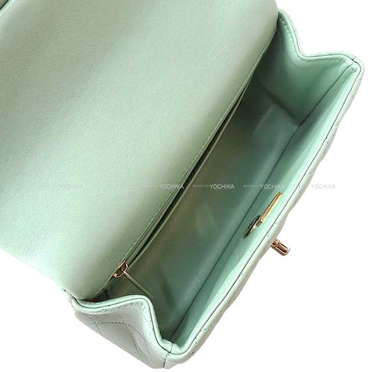 [Pre-loved] 2023 SS CHANEL Shoulder bag Top Handle20 Mini Flap Matelasse Mint Green Lambskin Gold HW AS2431[LIKE NEW][Authentic]