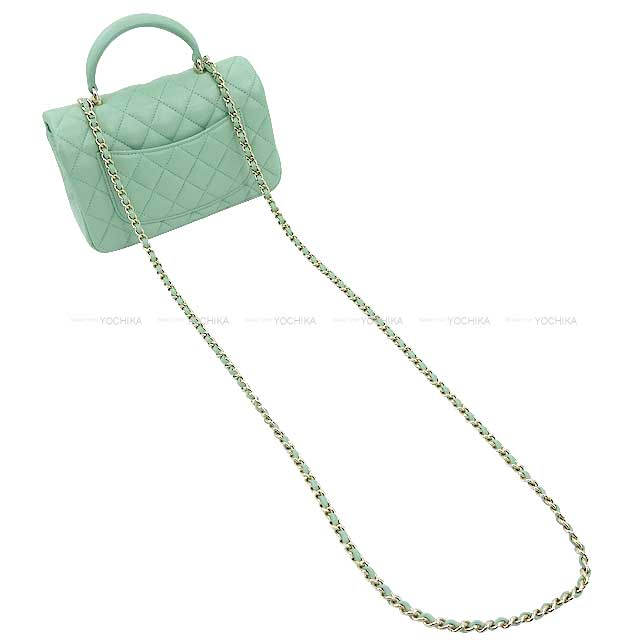 [Pre-loved] 2023 SS CHANEL Shoulder bag Top Handle20 Mini Flap Matelasse Mint Green Lambskin Gold HW AS2431[LIKE NEW][Authentic]