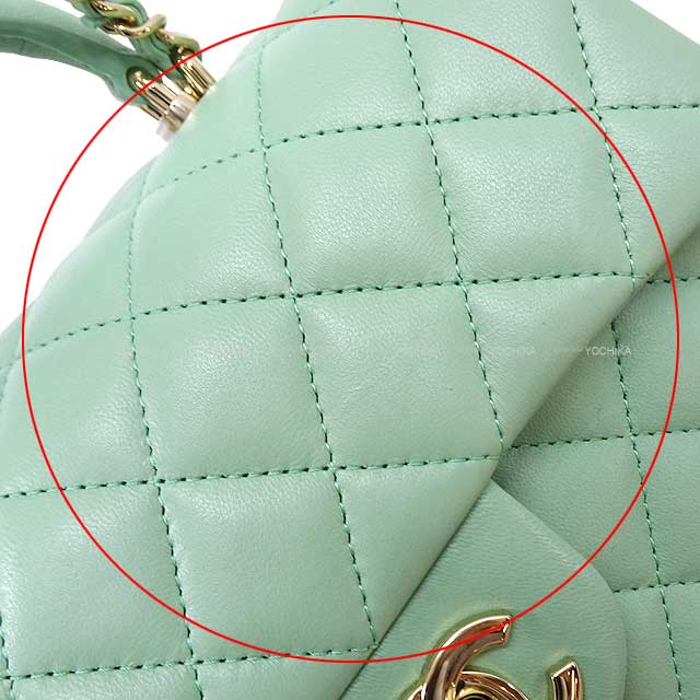 [Pre-loved] 2023 SS CHANEL Shoulder bag Top Handle20 Mini Flap Matelasse Mint Green Lambskin Gold HW AS2431[LIKE NEW][Authentic]