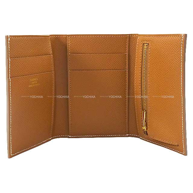 HERMES Tri-fold wallet Bearn Combine Verso Craie/Gold Veau Epsom Gold HW Stamp B[BRAND NEW][Authentic]