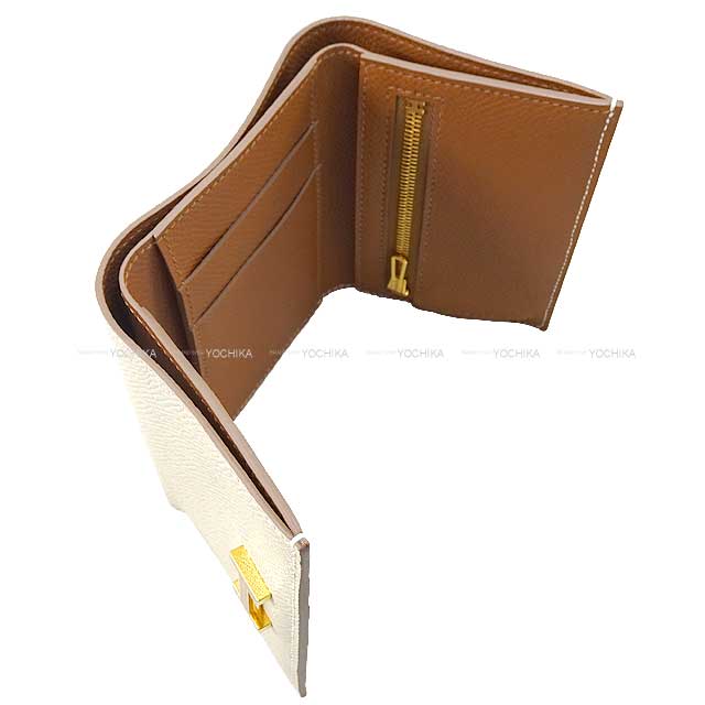 HERMES Tri-fold wallet Bearn Combine Verso Craie/Gold Veau Epsom Gold HW Stamp B[BRAND NEW][Authentic]