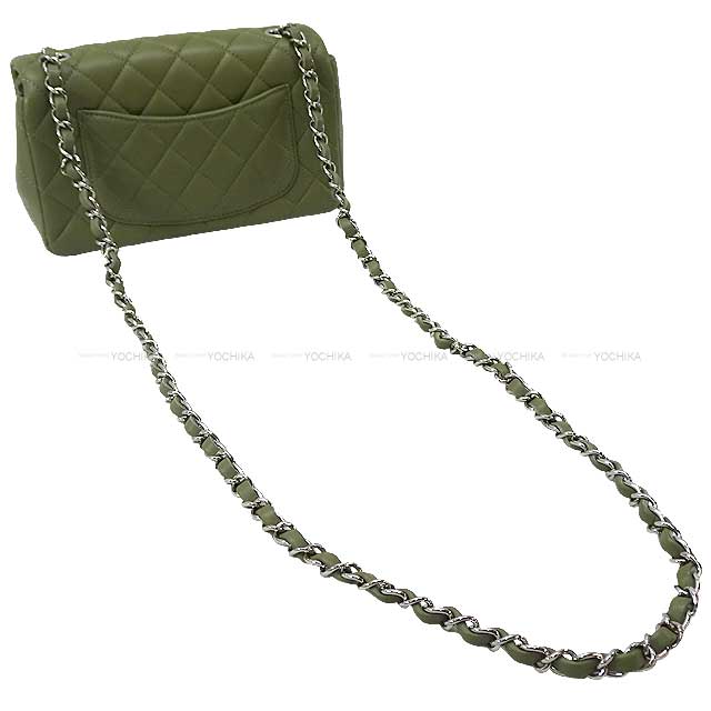 CHANEL Shoulder bag Mini Matelasse 20 COCO Mark Chain Kaki Lambskin Silver HW A69900[EXCELLENT][Authentic]