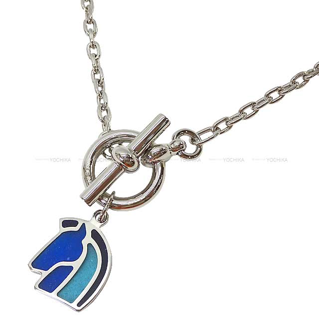 HERMES necklace PENDANT HELIOS A CHEVAL Camaieu blue Palladium plated Silver HW[BRAND NEW][Authentic]