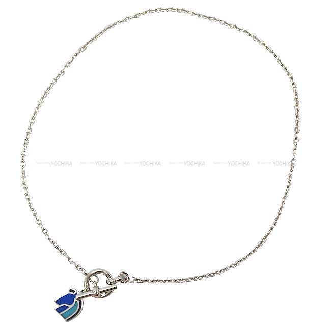 HERMES necklace PENDANT HELIOS A CHEVAL Camaieu blue Palladium plated Silver HW[BRAND NEW][Authentic]