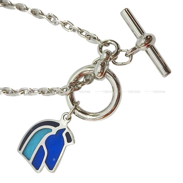 HERMES necklace PENDANT HELIOS A CHEVAL Camaieu blue Palladium plated Silver HW[BRAND NEW][Authentic]