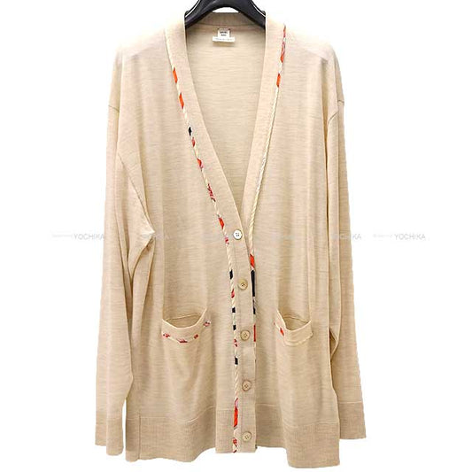 [Pre-loved] HERMES Cardigan Ladies Twillaine #34 Beige/Multicolor Wool/Nyron/Silk100%[LIKE NEW][Authentic]