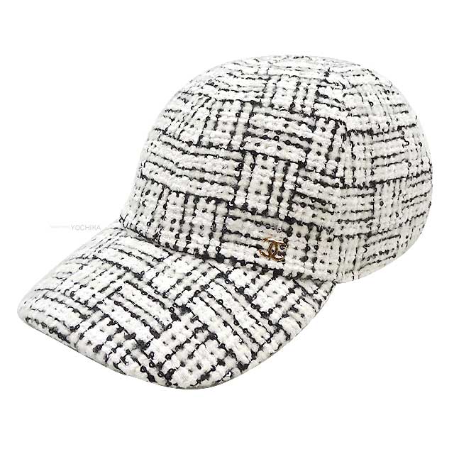 2023 AW CHANEL cap Baseball Coco Mark Tweed  Blanc (White) Cotton/Polyester/Acrylic/Wool/Nylon Champagne Gold HW AA9468[EXCELLENT][Authentic]