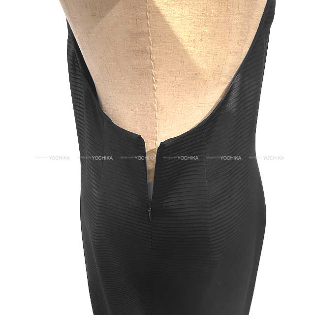 HERMES dress Ladies Long Dress No Sleeve Tassel Noir (Black) Silk100% 38[EXCELLENT][Authentic]