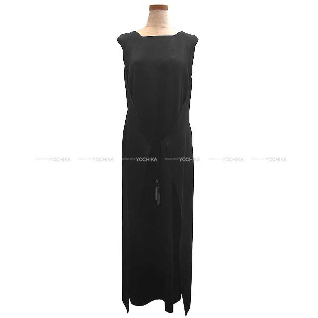 HERMES dress Ladies Long Dress No Sleeve Tassel Noir (Black) Silk100% 38[EXCELLENT][Authentic]