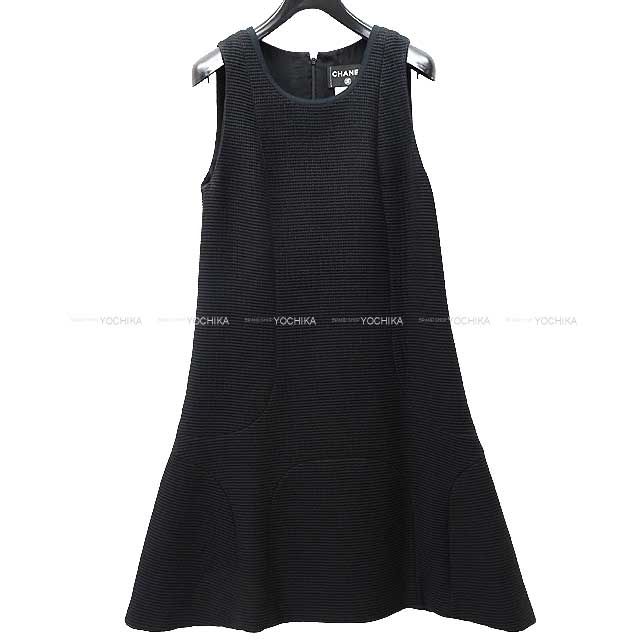 [Pre-loved] CHANEL One‐piece dress Long Dress No Sleeve Waffle #38 Noir (Black) Cotton 81%/Polyamide 19% 12P P43547[LIKE NEW][Authentic]