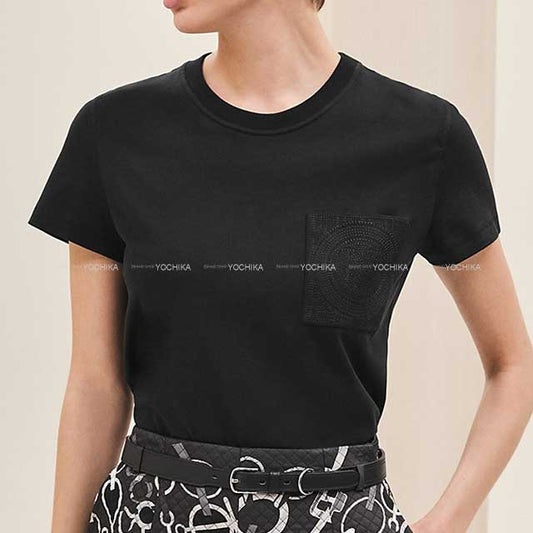 2023SS HERMES Short sleeve t shirt ladies H Logo Mosaique embroidered ＃36 Noir (Black) Cotton100%[EXCELLENT][Authentic]