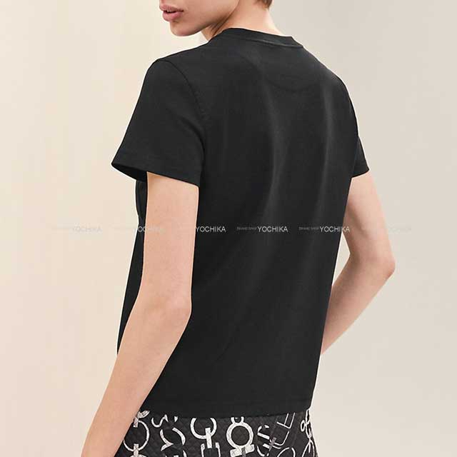 2023SS HERMES Short sleeve t shirt ladies H Logo Mosaique embroidered ＃36 Noir (Black) Cotton100%[EXCELLENT][Authentic]