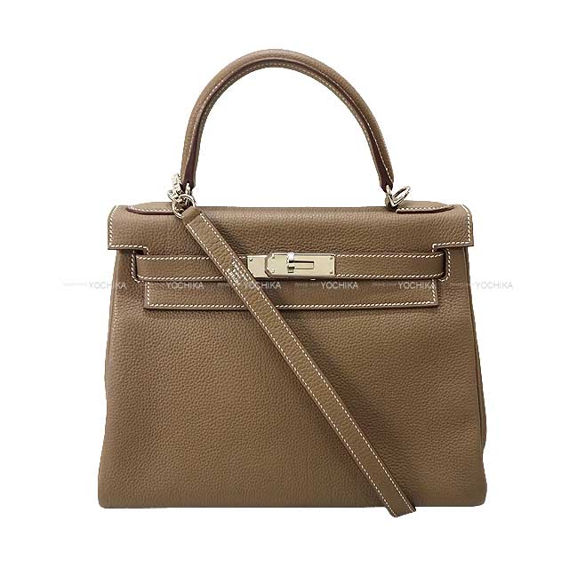 [Pre-loved] HERMES Shoulder bag Kelly28 Retourne Etoupe Veau Jonathan Silver HW Stamp A[USED SA][Authentic]