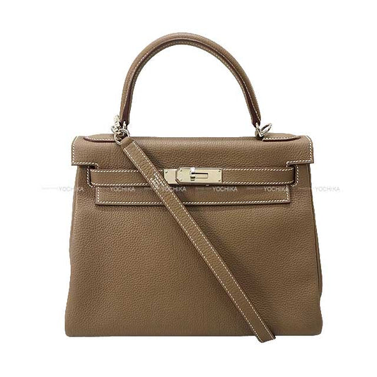 [Pre-loved] HERMES Shoulder bag Kelly28 Retourne Etoupe Veau Jonathan Silver HW Stamp A[USED SA][Authentic]