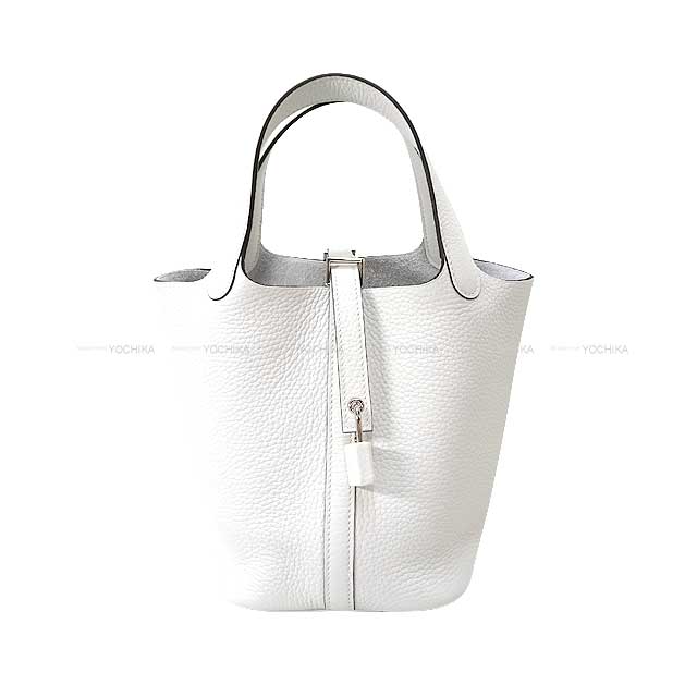 HERMES Handbag Picotin Lock 18 PM New White Taurillon Clemence Silver HW Stamp B[EXCELLENT][Authentic]