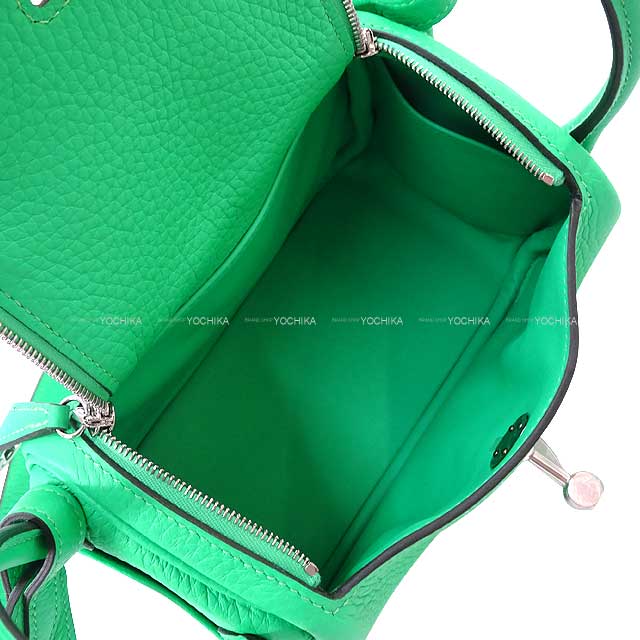 HERMES Shoulder bag Lindy mini 20 Vert comics Epsom Souple Silver HW Stamp B[EXCELLENT][Authentic]