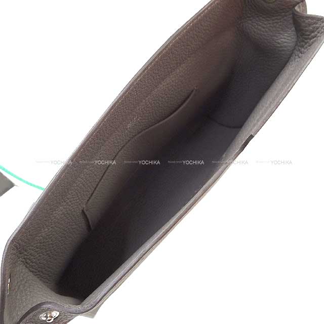 HERMES Shoulder bag Cross body bag Videpoches H logo punching Evelyn Etain/Vert Vertigo Veau Togo Toile Silver HW Stamp B[EXCELLENT][Authentic]