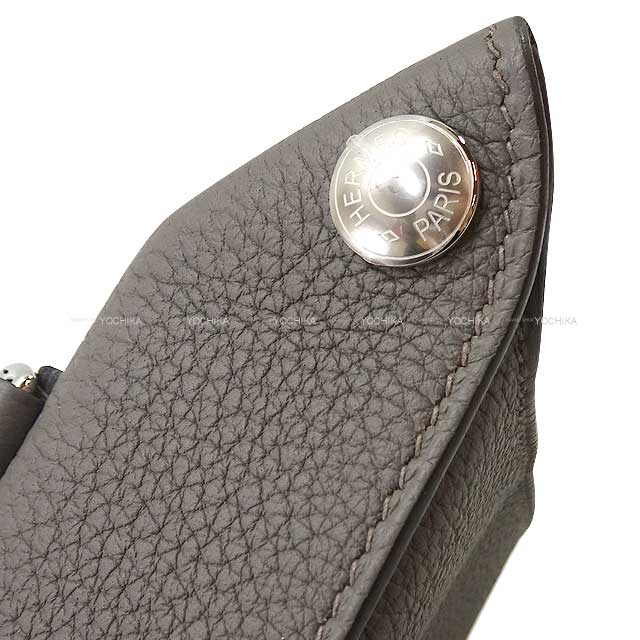 HERMES Shoulder bag Cross body bag Videpoches H logo punching Evelyn Etain/Vert Vertigo Veau Togo Toile Silver HW Stamp B[EXCELLENT][Authentic]