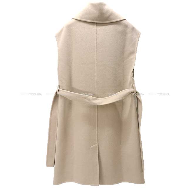 HERMES Vests Gilet Long with Belt Ladies's #36 Beige Cashmere100%[EXCELLENT][Authentic]