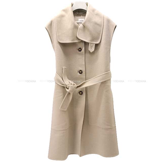 HERMES Vests Gilet Long with Belt Ladies's #36 Beige Cashmere100%[EXCELLENT][Authentic]