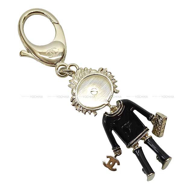 CHANEL bag charm Lion Motif Paerl Key ring Gold/Noir (Black) Champagne Gold HW[EXCELLENT][Authentic]