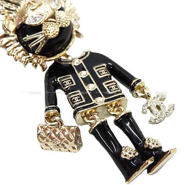 CHANEL bag charm Lion Motif Paerl Key ring Gold/Noir (Black) Champagne Gold HW[EXCELLENT][Authentic]